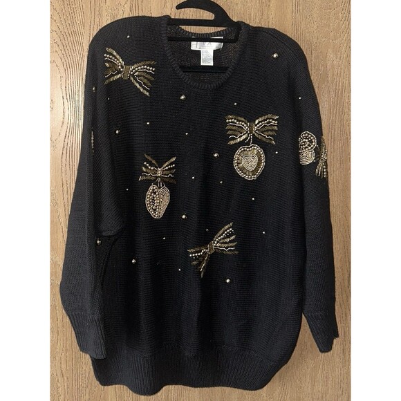 P A International VTG Retro Womens L Oversized  Holiday  Sweater Shoulder Pads - Picture 2 of 8
